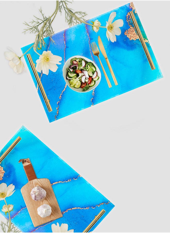 LOWHA Decorative Acrylic Serving Tray with Gold Color Metal Handles Watercolored 20x30cm  - Image 4