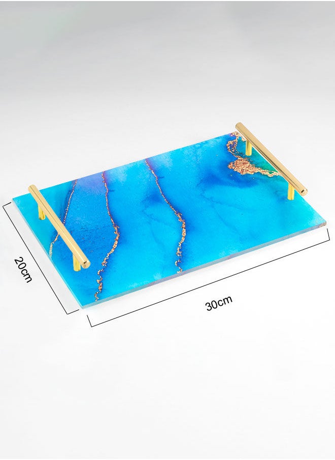 LOWHA Decorative Acrylic Serving Tray with Gold Color Metal Handles Watercolored 20x30cm  - Image 2