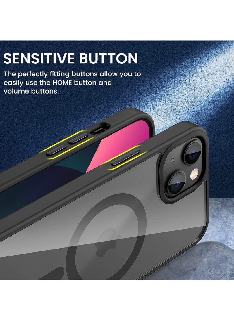 ten.tech Transparent magnetic protection case compatible with MagSafe for iPhone 13 English mobile phone, anti-shocks and scratches (black) Silicone back cover by Ten Tech - Image 4