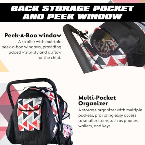 KIDBITKART Jumbo Baby Stroller Pram for 0-3 Years 5 Point Safety Harness,360° Swivel Wheel Stroller (Red) - Image 4