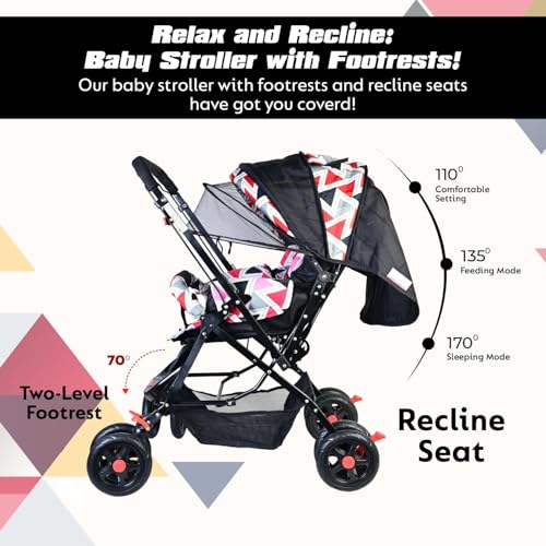 KIDBITKART Jumbo Baby Stroller Pram for 0-3 Years 5 Point Safety Harness,360° Swivel Wheel Stroller (Red) - Image 3