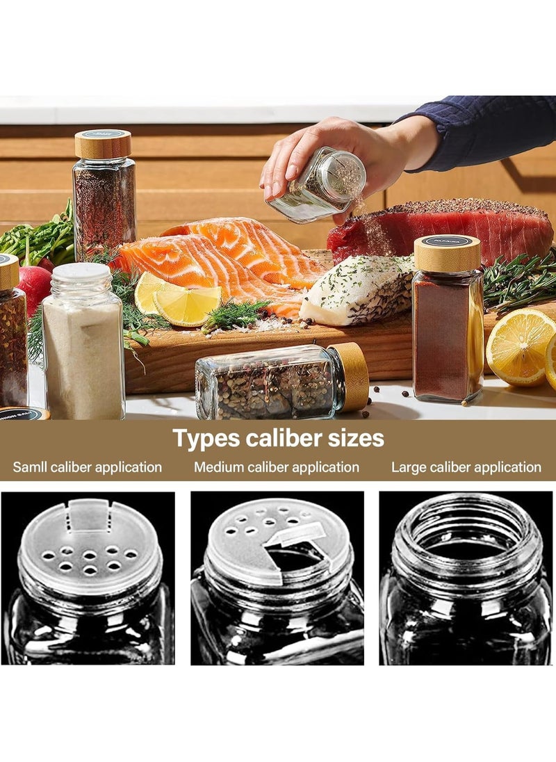 Glass Spice Jar Set with Labels and Bamboo Lids with Collapsible Funnel, Pens and Spoons Storage Canisters for Spice Racks, Cabinets and Drawers 120ml 24 Jars
