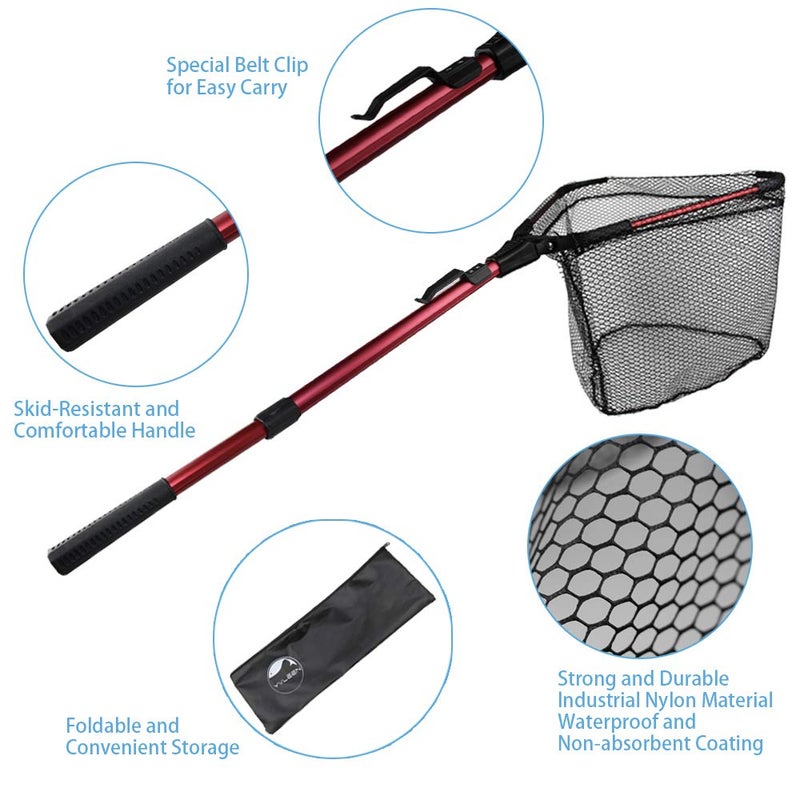 YVLEEN Folding Fishing Net - Foldable Fish Landing Net Robust Aluminum Telescopic Pole Handle and Nylon Mesh 16inch Hoop Size - Image 2