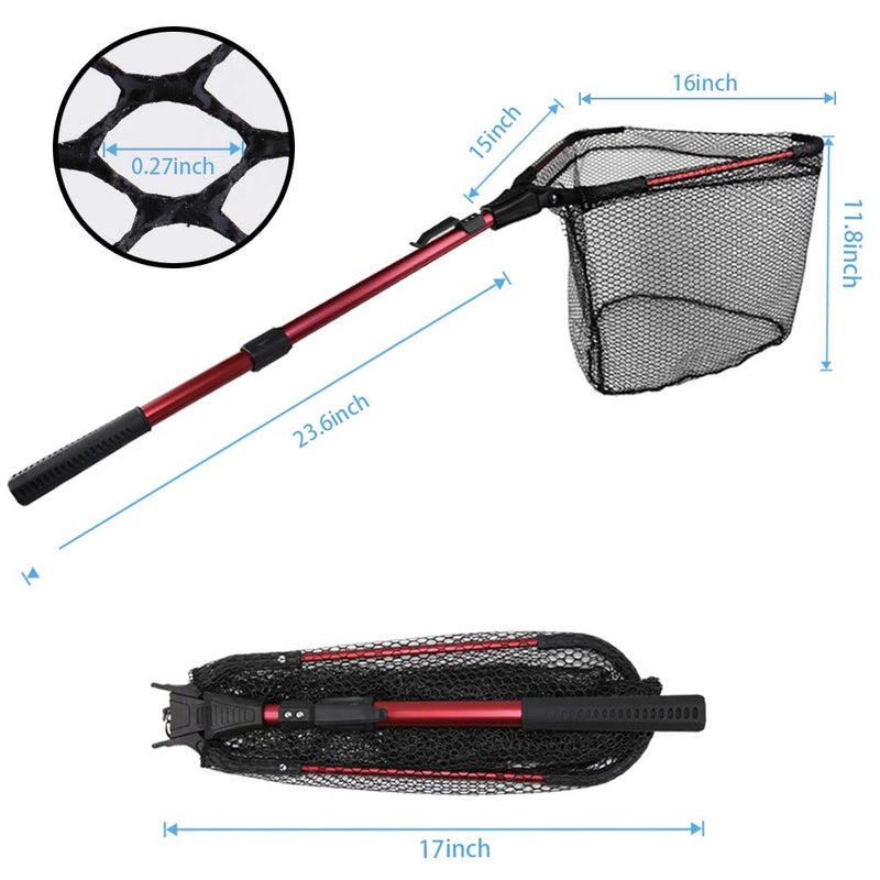 YVLEEN Folding Fishing Net - Foldable Fish Landing Net Robust Aluminum Telescopic Pole Handle and Nylon Mesh 16inch Hoop Size - Image 4