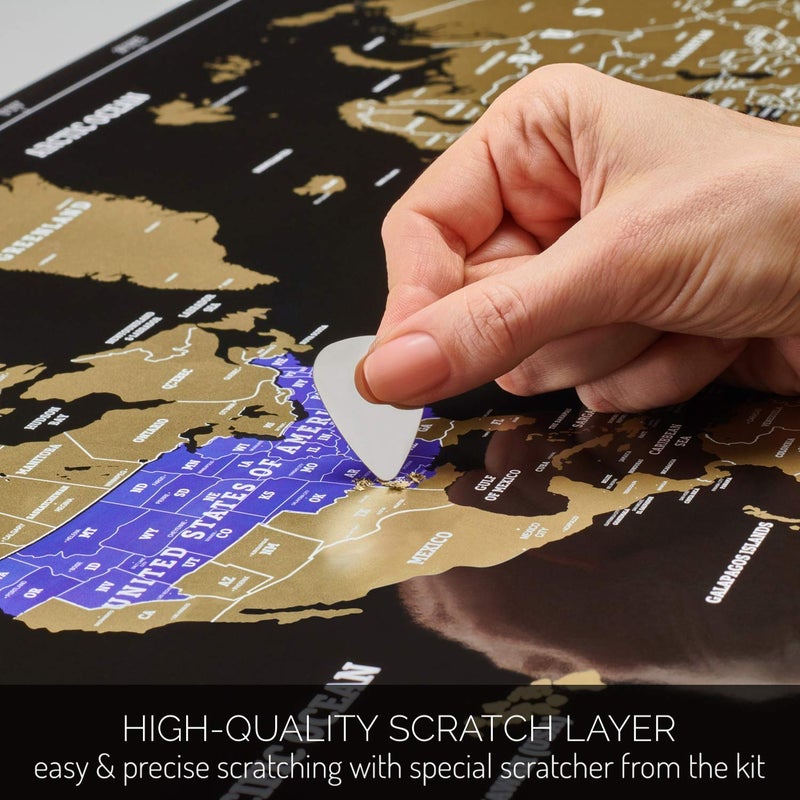 Divalis Scratch Off World Map - Extra Large - Easy to Frame Scratchable World Map Poster - Best Travel World Map Gift - All Accessories - Premium Detailed Scratch Off Map of The World - for Globetrotter - Image 4