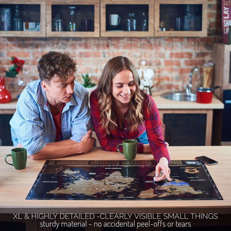 Divalis Scratch Off World Map - Extra Large - Easy to Frame Scratchable World Map Poster - Best Travel World Map Gift - All Accessories - Premium Detailed Scratch Off Map of The World - for Globetrotter - Image 5