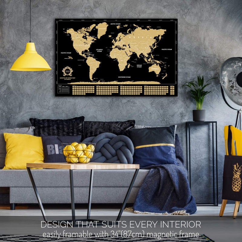 Divalis Scratch Off World Map - Extra Large - Easy to Frame Scratchable World Map Poster - Best Travel World Map Gift - All Accessories - Premium Detailed Scratch Off Map of The World - for Globetrotter - Image 3