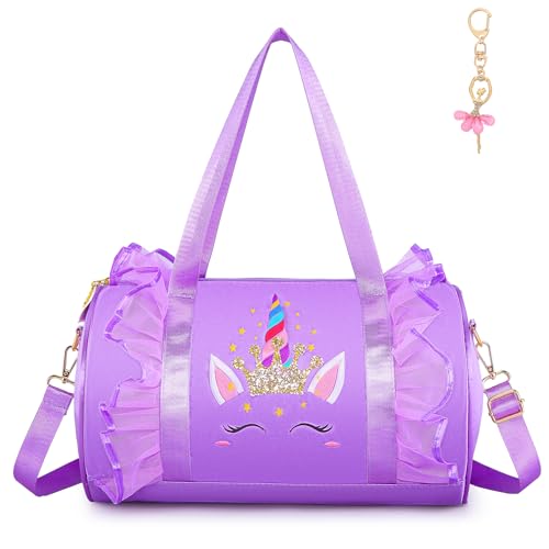 Dorlubel Cute Toddler Ballet Dance Bag for little Girl Tutu Dress Bag with Key Chain Purple Unicorn - Image 1