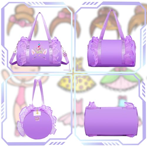 Dorlubel Cute Toddler Ballet Dance Bag for little Girl Tutu Dress Bag with Key Chain Purple Unicorn - Image 3