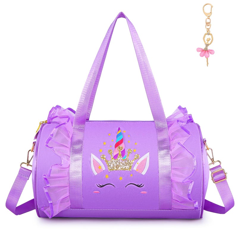 Dorlubel Cute Toddler Ballet Dance Bag for little Girl Tutu Dress Bag with Key Chain Purple Unicorn - Image 2