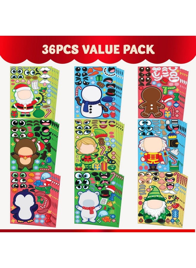JOYIN 36 Pcs Christmas Make-a-face Sticker Sheets Make Your Own Xmas Characters Sticker with Santa Santa, Gnome, Reindeer, Snowman, for Kids Party Favor, Art Craft Supplies, Classroom Activities Game - Image 2