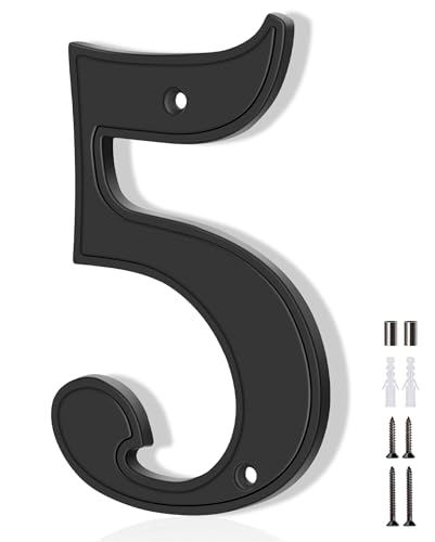 Emotionlite House Numbers 5, Emotionlite House Address Numbers, Black Large Modern House Numbers for Outside, Metal Mailbox Number, 5" Zinc Alloy Style - Image 1