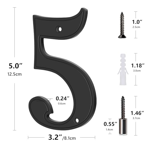 Emotionlite House Numbers 5, Emotionlite House Address Numbers, Black Large Modern House Numbers for Outside, Metal Mailbox Number, 5" Zinc Alloy Style - Image 5