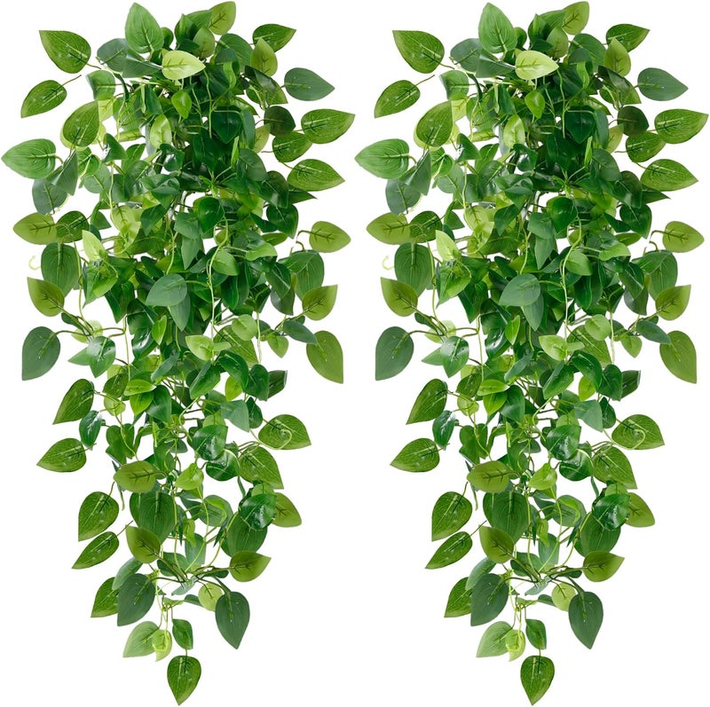 Sggvecsy Fake Hanging Plants 2 Pcs Artificial Hanging Plants Fake Ivy Vine Faux Pothos Vines Artificial Ivy Leaves Greenery Plant for Room Patio Home Indoor Outdoor Shelf Wall Garden Decor(No Baskets) - Image 1