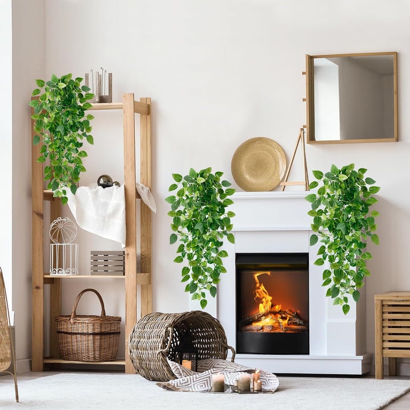 Sggvecsy Fake Hanging Plants 2 Pcs Artificial Hanging Plants Fake Ivy Vine Faux Pothos Vines Artificial Ivy Leaves Greenery Plant for Room Patio Home Indoor Outdoor Shelf Wall Garden Decor(No Baskets) - Image 2