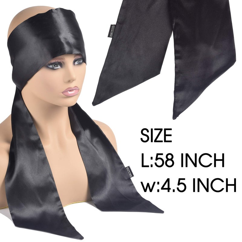 Bevisun 2Pcs Satin Edge Laying Scarf Scarves for Women's Hair Layings Scarfs for Lace Front Wig, Non Slip Hair Wrap Wigs Grip Band for Yoga, Makeup, Facial, Sport (BLACK#2PCS) - Image 3