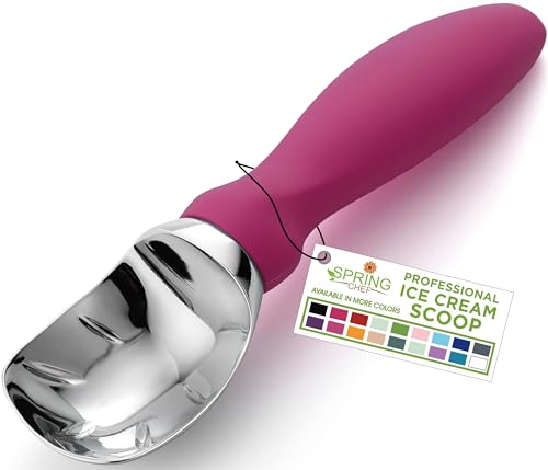 Spring Chef Heavy Duty Metal Ice Cream Scoop with Non-Slip Handle, Premium Ice Cream Spade for Frozen Yogurt, Gelato, Sorbet, Sundae, Melon, Cookie Dough - Dishwasher Safe Kitchen Tool - Magenta - Image 1