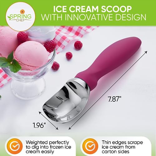 Spring Chef Heavy Duty Metal Ice Cream Scoop with Non-Slip Handle, Premium Ice Cream Spade for Frozen Yogurt, Gelato, Sorbet, Sundae, Melon, Cookie Dough - Dishwasher Safe Kitchen Tool - Magenta - Image 2