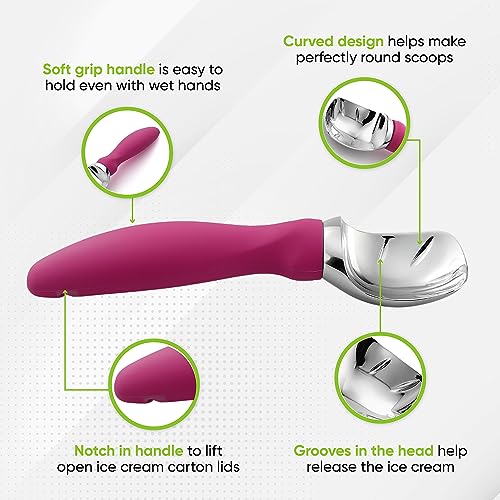 Spring Chef Heavy Duty Metal Ice Cream Scoop with Non-Slip Handle, Premium Ice Cream Spade for Frozen Yogurt, Gelato, Sorbet, Sundae, Melon, Cookie Dough - Dishwasher Safe Kitchen Tool - Magenta - Image 3