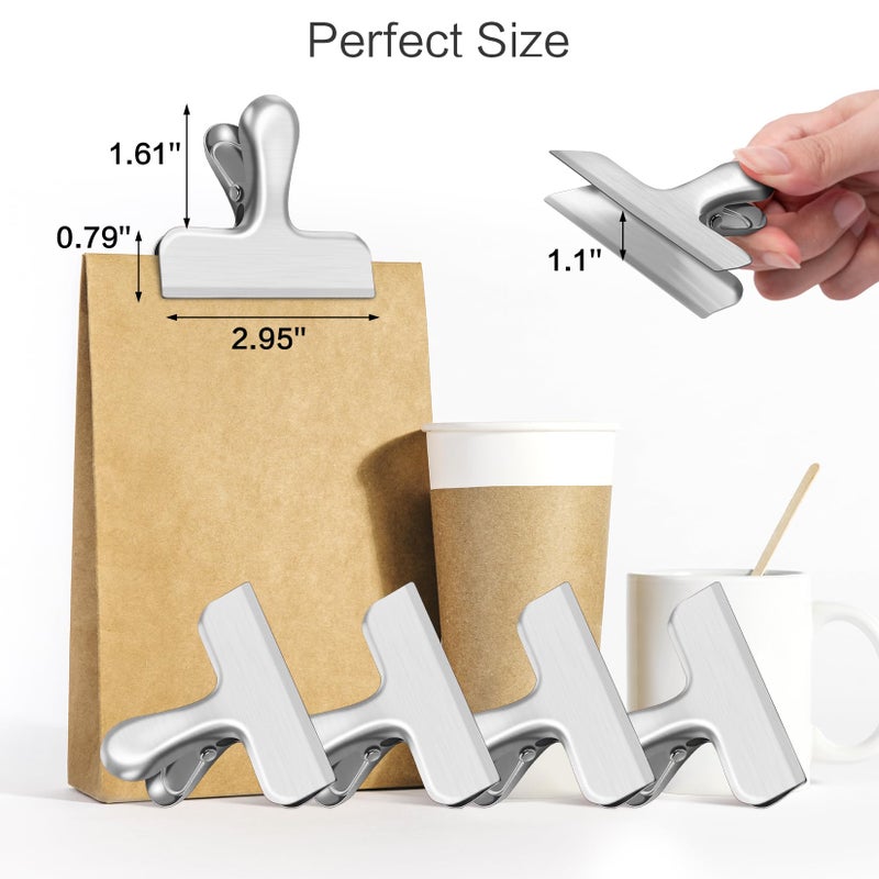 WUDIME 12 Pack Chip Clips, Stainless Steel Bag Clips Food Clip, Heavy Duty Bag Clip for Food Storage, Air Tight Seal Perfect for Kitchen Office Usage (Silver) - Image 2