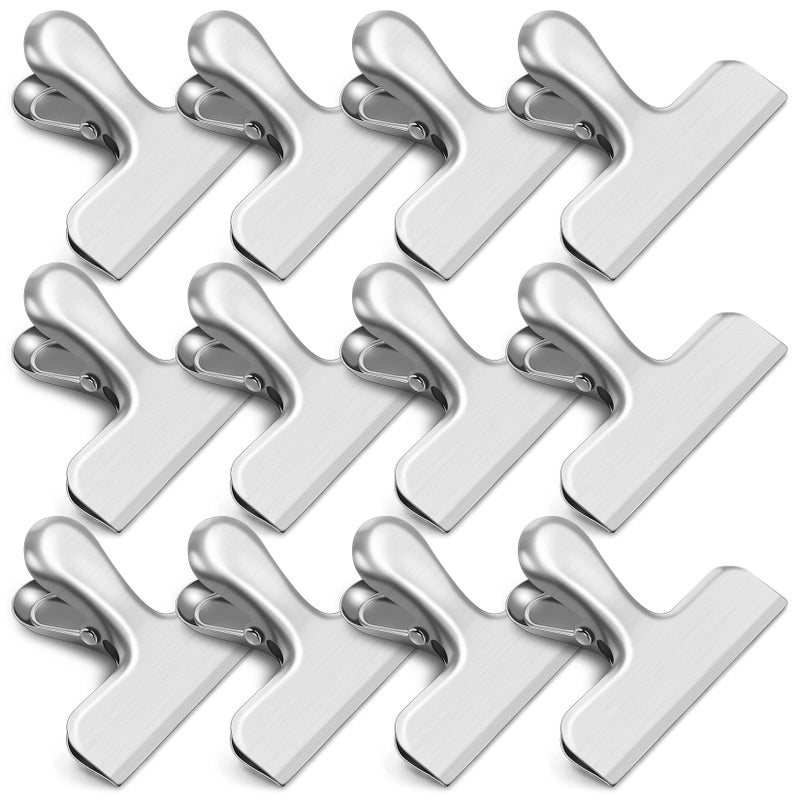 WUDIME 12 Pack Chip Clips, Stainless Steel Bag Clips Food Clip, Heavy Duty Bag Clip for Food Storage, Air Tight Seal Perfect for Kitchen Office Usage (Silver) - Image 1