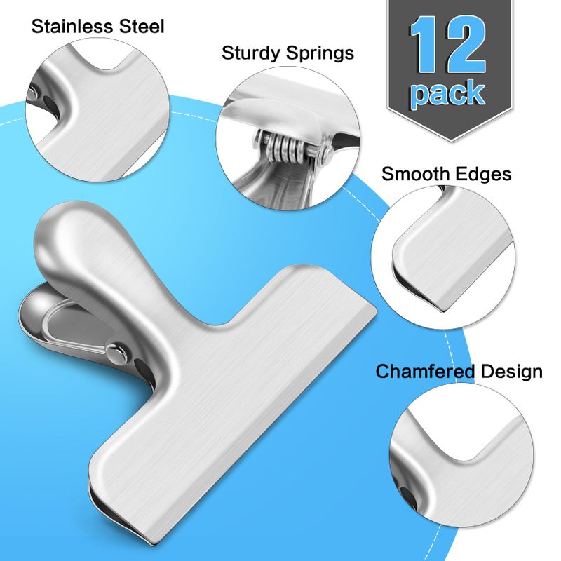 WUDIME 12 Pack Chip Clips, Stainless Steel Bag Clips Food Clip, Heavy Duty Bag Clip for Food Storage, Air Tight Seal Perfect for Kitchen Office Usage (Silver) - Image 3