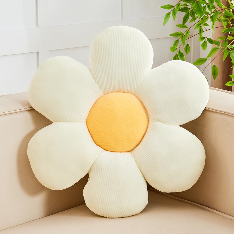 Kcvvcr White Yellow Flower Pillow  Soft 14.9 "" Flower Throw Pillow  Cute Flower Shaped Floor Pillow  Aesthetic Floral Plush Daisy Decorative Pillows for Bed Sofa Couch - Image 1