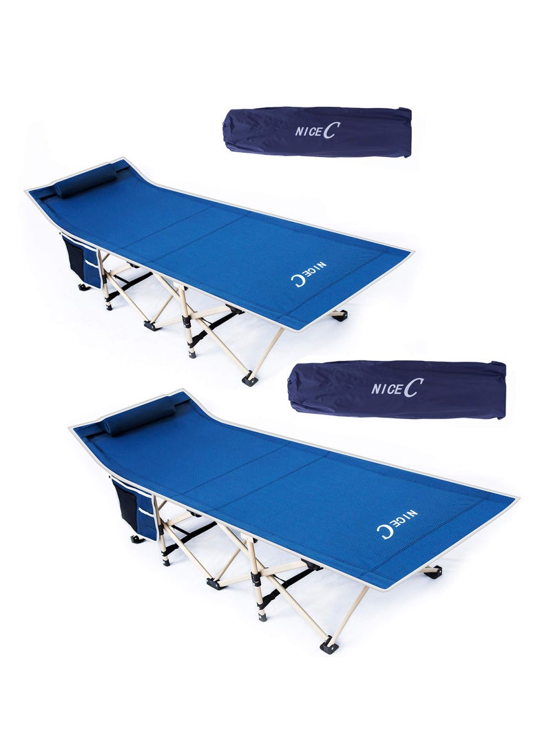 Nice C Nice C Camping Cots Cots for Adults Folding Cot with Pillow Carry Bag  Storage Pocket Extra Wide Sturdy Holds Up to 500 Lbs 2 Blue 