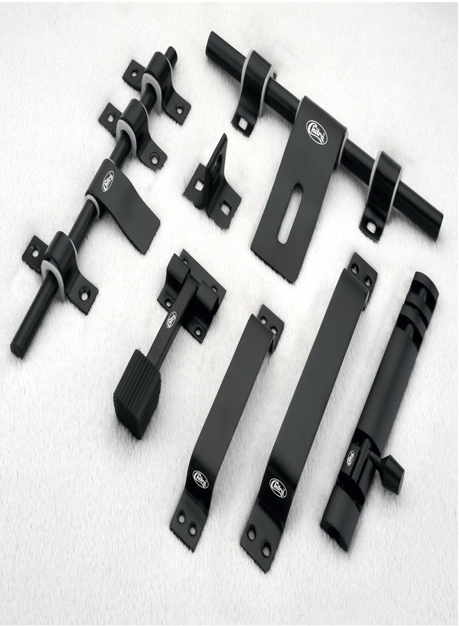Chitra Wave Stainless Steel Heavy Door Fitting Accessories Full Set/Kit (1 Aldrop, 1 Latch, 2 Handles, 1 Tower Bolt and 1 Door Stopper) (10 Inch, Black) - Image 1