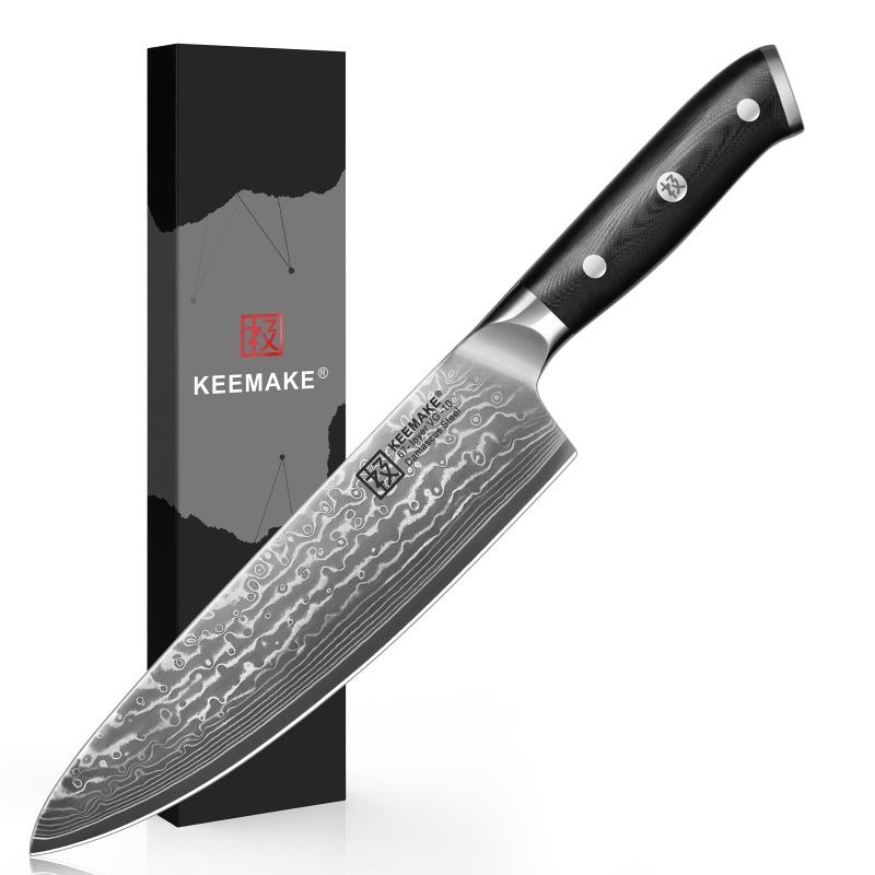 KEEMAKE Damascus Chef Knife, 8 Inch Kitchen Knife, 67 Layers Damascus Knife Professional Kitchen Knives with Japanese VG10 Core, Sharp Chefs Knives with Ergonomic G10 Handle - Image 1