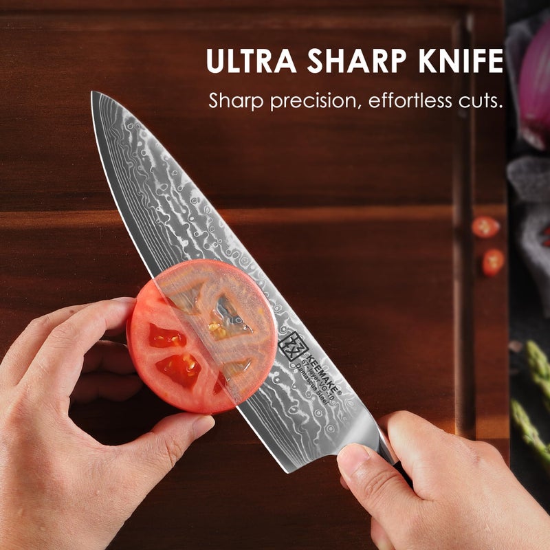KEEMAKE Damascus Chef Knife, 8 Inch Kitchen Knife, 67 Layers Damascus Knife Professional Kitchen Knives with Japanese VG10 Core, Sharp Chefs Knives with Ergonomic G10 Handle - Image 3