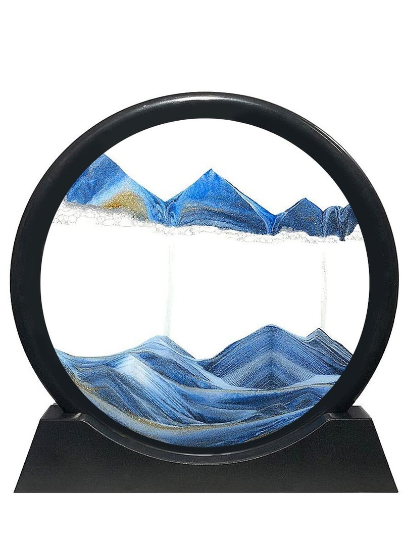 Moving Sand Art Décor 3D Deep Sea Liquid Sand Art Picture Activity Calm Relaxing Desk Toys, 360° Rotatable Quicksand Painting for Home Office Decor Creative Gift /Blue - Image 1