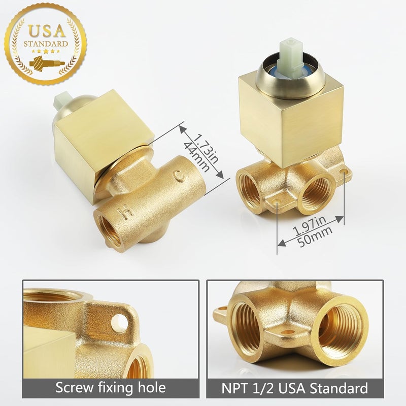 SKOWLL Shower Valve Kit Brushed Gold Shower Handle Valve Trim Kit, Wall Mount Single Function Shower Mixer Control Valve Kit Rough-in Valves Included - Image 5