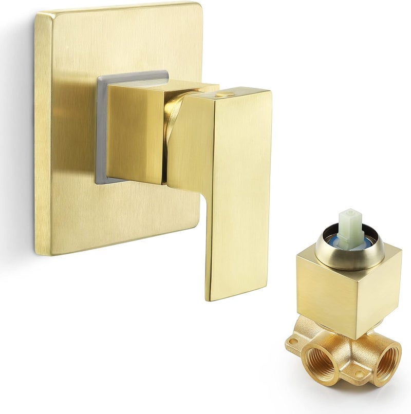 SKOWLL Shower Valve Kit Brushed Gold Shower Handle Valve Trim Kit, Wall Mount Single Function Shower Mixer Control Valve Kit Rough-in Valves Included - Image 1