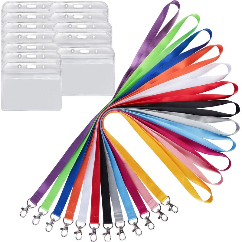 YOUOWO 12 Pack 12 Colors Lanyards with Horizontal ID Badge Holders Neck Office Lanyard - Image 1