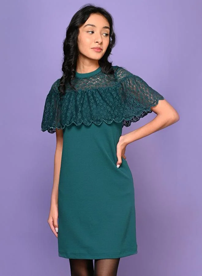 ليل بيكس Lace Insert Cape Sleeve Dress by Styli