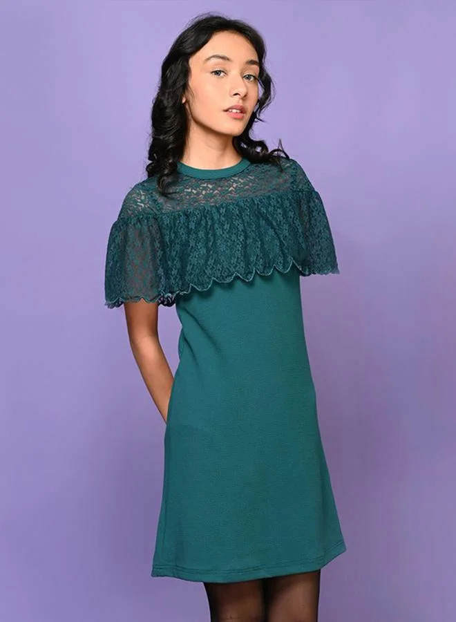 ليل بيكس Lace Insert Cape Sleeve Dress by Styli