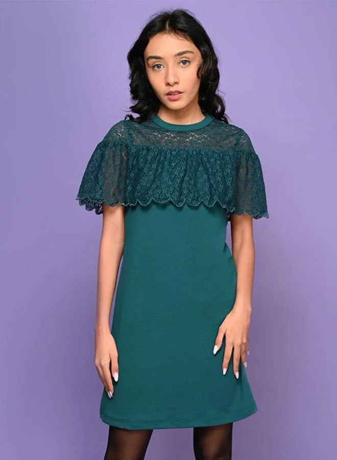 ليل بيكس Lace Insert Cape Sleeve Dress by Styli