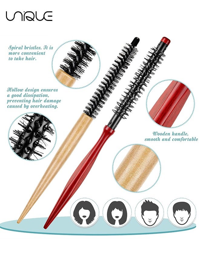 Unique Small Round Hair Brush Set,2 Pcs Mini Curling Brush Roller Brush with Wooden Handle Nylon Bristles Hair Brushes Salon Hairdressing Brushes for Blow Drying Curly Hair Styling Bangs Lifting Beard Care - Image 3