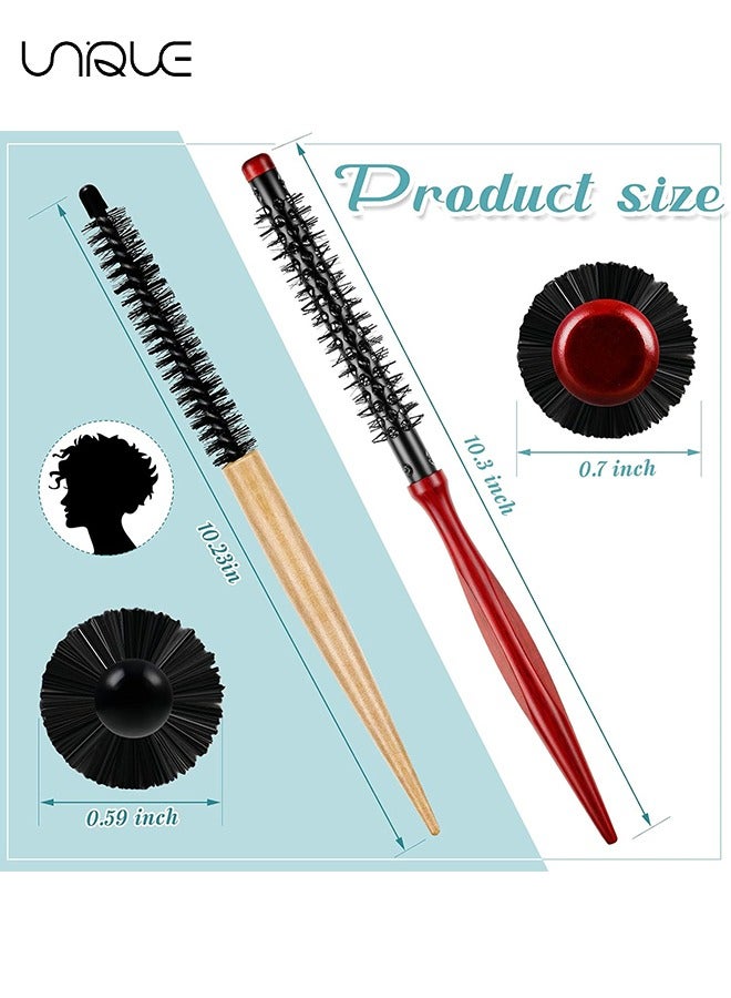 Unique Small Round Hair Brush Set,2 Pcs Mini Curling Brush Roller Brush with Wooden Handle Nylon Bristles Hair Brushes Salon Hairdressing Brushes for Blow Drying Curly Hair Styling Bangs Lifting Beard Care - Image 2