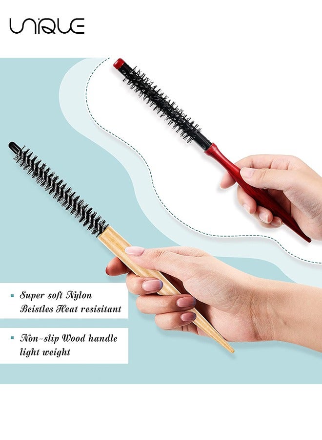 Unique Small Round Hair Brush Set,2 Pcs Mini Curling Brush Roller Brush with Wooden Handle Nylon Bristles Hair Brushes Salon Hairdressing Brushes for Blow Drying Curly Hair Styling Bangs Lifting Beard Care - Image 4