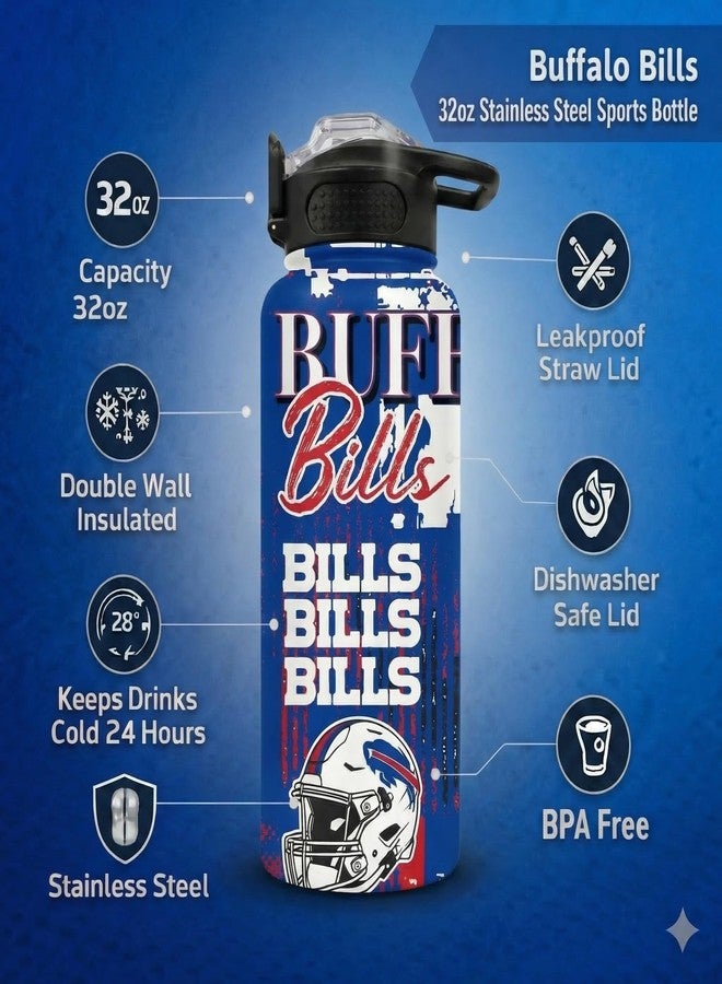 Proformance Home NFL Buffalo Bills ProPress Homefield Mashup 32oz Stainless Steel Water Bottle, Press Top Lid - Image 3