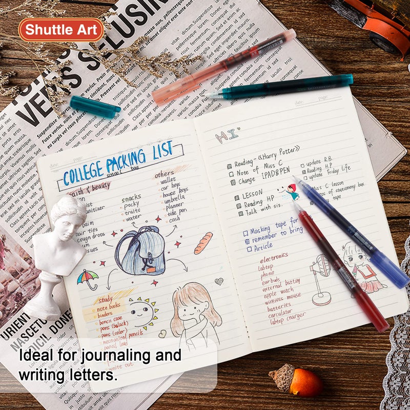 Shuttle Art Liquid Ink Rollerball Pens, 15 Colors (10 Bright + 5 Vintage) Quick Drying 0.5mm Extra Fine Point Long Lasting for Writing Journaling Taking Notes Doodling School Office Home - Image 5