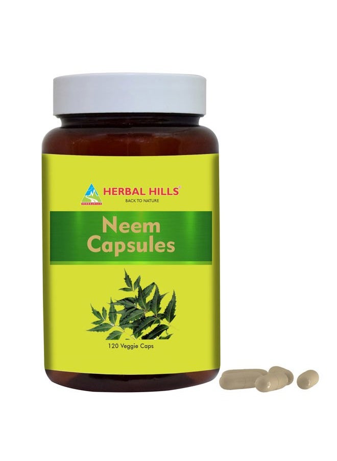 HERBAL HILLS Neem Capsules 120 Vegie Capsules Neem Leaf Azadirachta Indica 700 mg Powder and Extract Blend in a Capsule  - Image 1