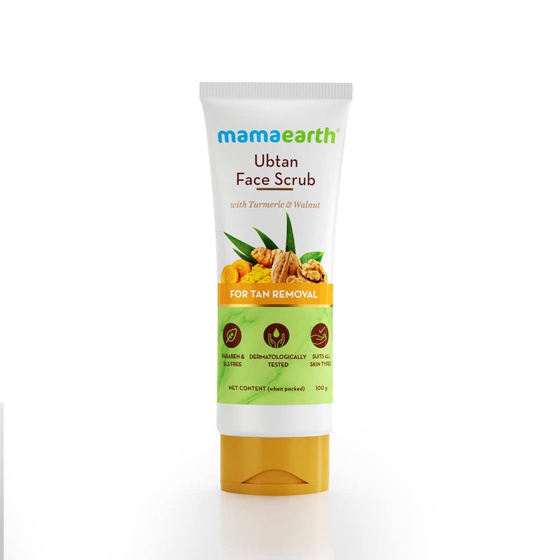 Mamaearth Mamaearth Ubtan Face Scrub with Turmeric & Walnut | De Tan Scrub Helps Remove Sun Tan & Dead Skin | Gently Exfoliates & Hydrates Skin | 3.53 Oz (100g) 