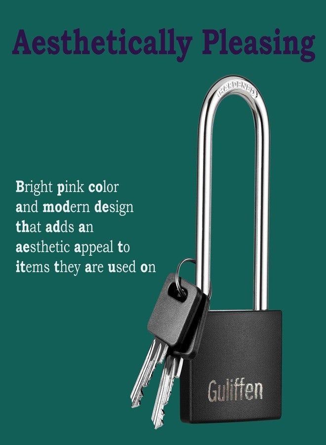 Guliffen 2 Pack Covered Aluminum Padlocks with Key, Black Locker Lock with Long Shackle for Gates, Fences, Toolboxes, - Image 5