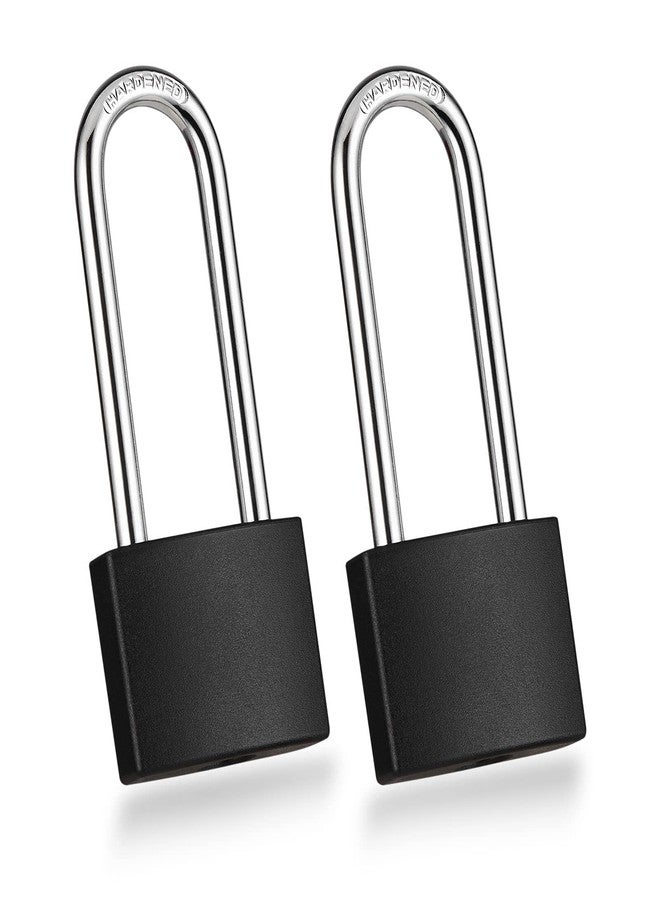 Guliffen 2 Pack Covered Aluminum Padlocks with Key, Black Locker Lock with Long Shackle for Gates, Fences, Toolboxes, - Image 1