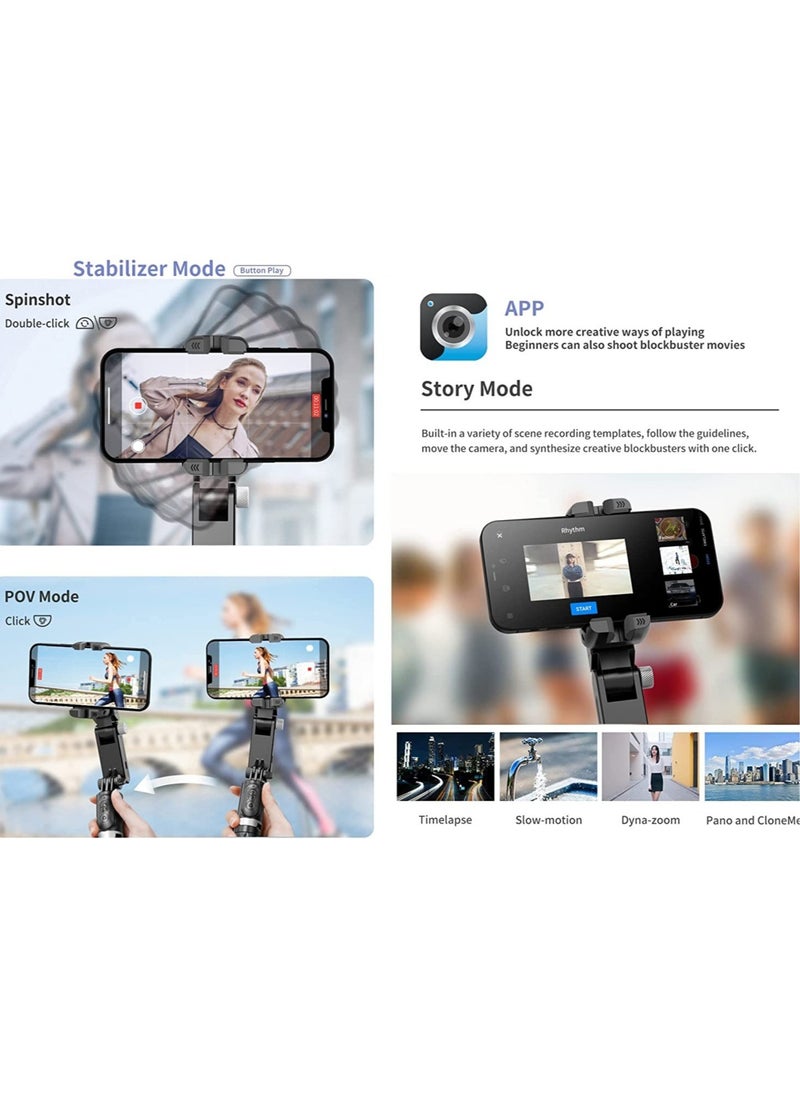 ELTRAZONE Gimbal Stabilizer Tripod for smartphones with light handheld or portable 360° rotation with face tracker and wireless remote control compatible with iPhone and Android  - Image 5