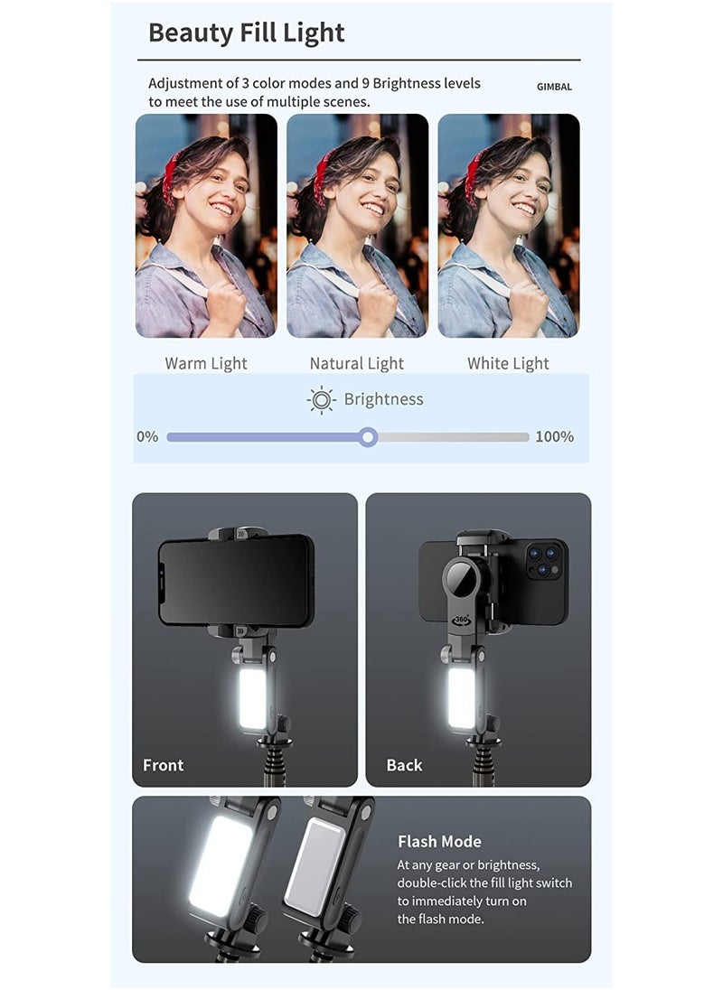 ELTRAZONE Gimbal Stabilizer Tripod for smartphones with light handheld or portable 360° rotation with face tracker and wireless remote control compatible with iPhone and Android  - Image 4