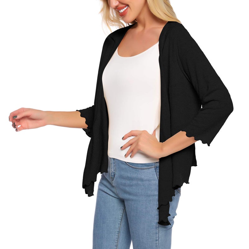 SATINIOR Womens Sheer Shrug Bolero Tie Knot Cardigan Lightweight with 3/4 Lace Sleeves (Black, XXL) - Image 4